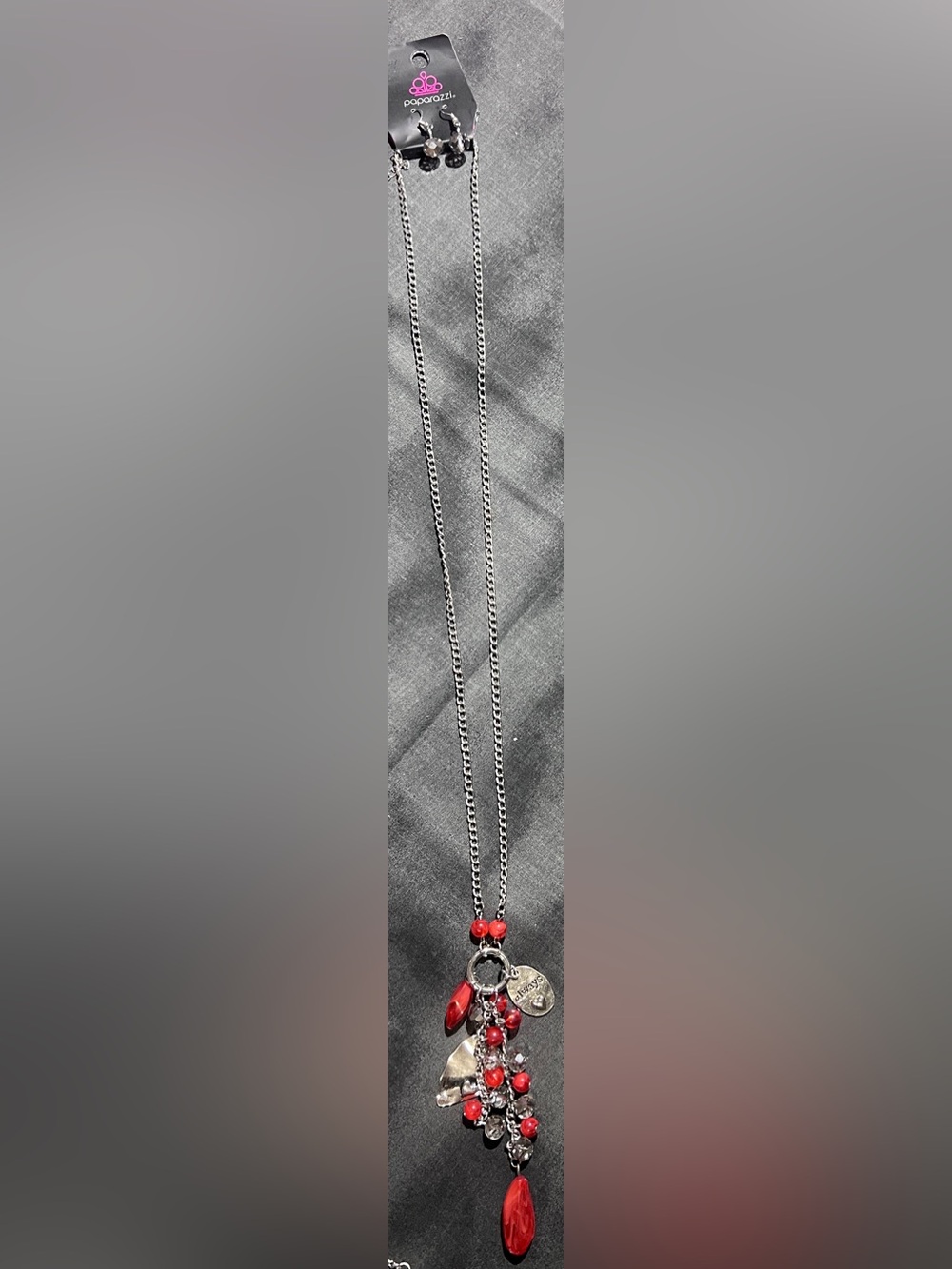 Paparazzi Red and Silver Cluster Charm Necklace